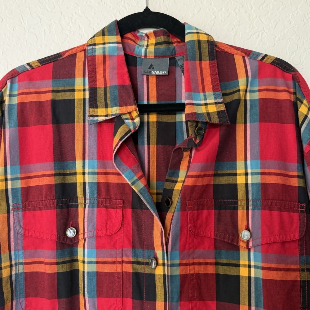VTG Liz Wear Shirt Womens Large Plaid Cotton Button Up Long Sleeve Claiborne - Picture 2 of 11